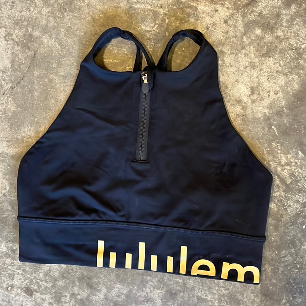 Lululemon Black sports bra, longline with zipper detail